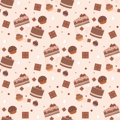 Seamless chocolate cakes pattern. vector