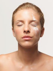 beauty portrait woman white powder on face