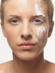 beauty portrait woman white powder on face