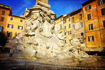 Roma, fontana del Pantheon, piazza della rotonda - obrazy, fototapety, plakaty