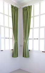 window frame and curtain