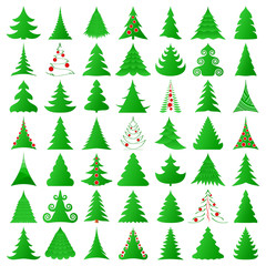 symbolic Christmas trees and decorated ones