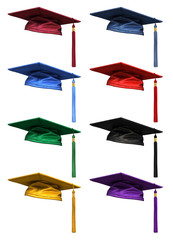 3D rendered collection of graduation caps - obrazy, fototapety, plakaty