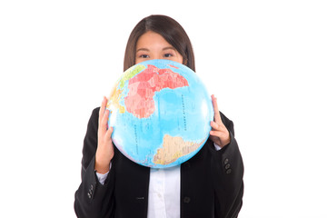 asian businesswoman with globe