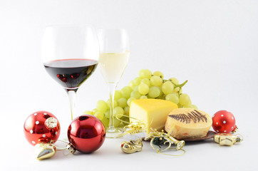 Pair of wineglasses and Christmas toys