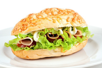 Sandwich with turkey ham, lettuce and mayonnaise sauce