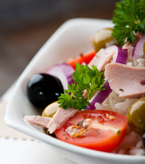 Rice and tuna salad closeup