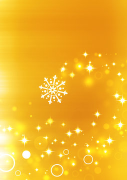 Snowflake in gold texture background with shiny stars