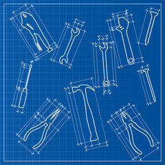 tools blueprint sketch, vector