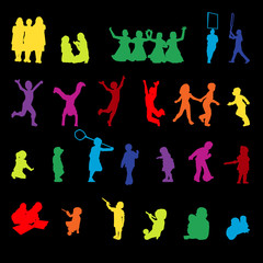 Vector set of children playing silhouettes