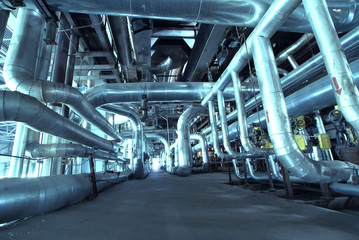 Industrial zone, Steel pipelines in blue tones