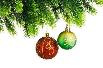 Christmas concept with baubles on white