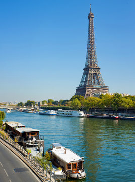View of a living barge on the Seine in Paris