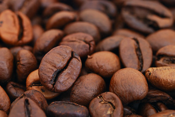 Close-up of the heap of coffee beans