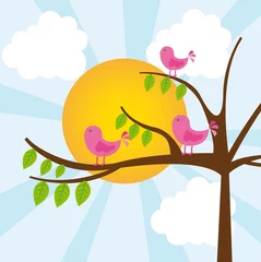 Schapenvacht deken met patroon Vogel vogels met boom