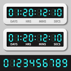 vector blue glowing digital numbers - countdown timer