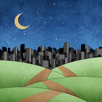 road to the city recycled papercraft background