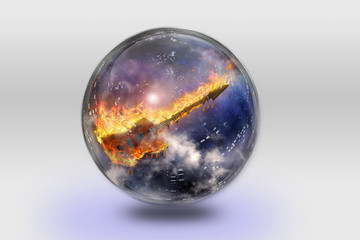 Flaming Guitar inside crystal sphere