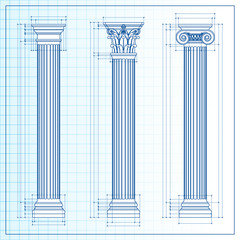 classic columns blueprint sketch, vector