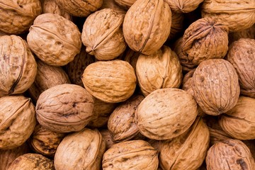 Close up of lots of walnuts