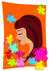 Poster de jardin Femme fleurs belle fille