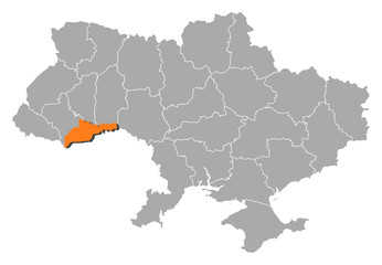 Map of Ukraine, Chernivtsi highlighted
