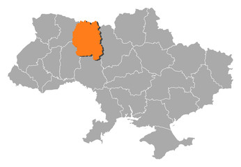 Map of Ukraine, Zhytomyr highlighted