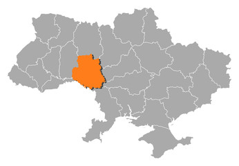 Obraz premium Map of Ukraine, Vinnytsia highlighted