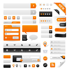 Large set of icons, buttons and menus for websites