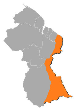 Map of Guyana, Mahaica-Berbice highlighted