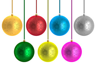 Multicolor Christmas baubles isolated on white