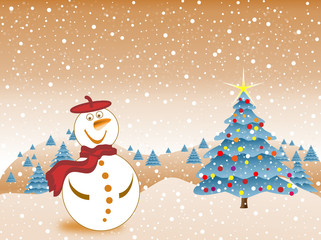 Happy snowman at christmas eve