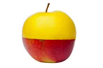 Apple With Yellow And Red Half