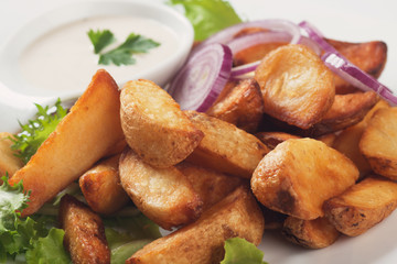 Fried potato wedges