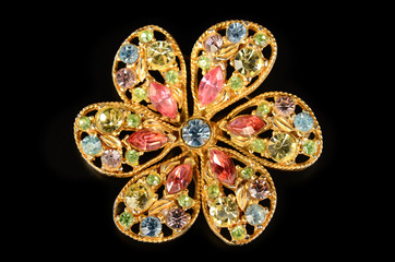 Flower Shaped Gem Brooch