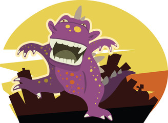 A scary Monster against the City during Sunset
