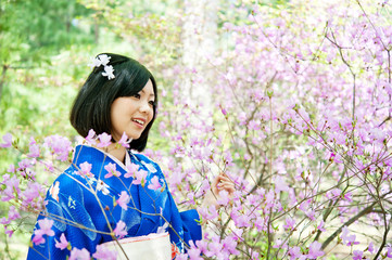 japanese kimono woman and cherry blossom