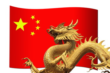 China Flag with golden dragon