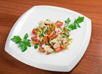 healthy salad of pork,mushrooms