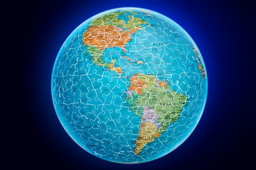 Earth globe puzzle illustration showing America