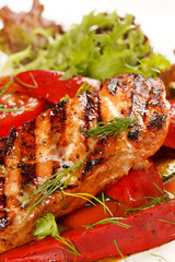 salmon steak with vegetables