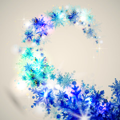 Christmas background with abstract winter blue snowflakes