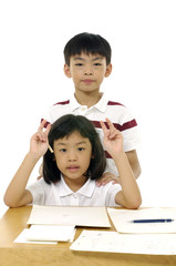 two young students isolated on a white