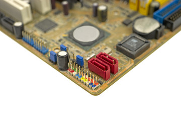 Front panel connectors on computer motherboard