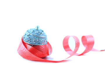 christmas ball with red ribbon