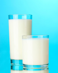 Two glass of milk on blue