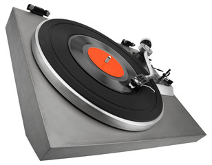 Angle view of vintage turntable isolated with clipping path