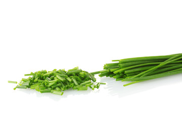 beautiful green onion chives isolated on white