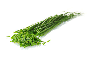 beautiful green onion chives isolated on white