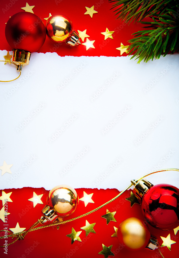 Canvas Prints art christmas frame with paper on red background